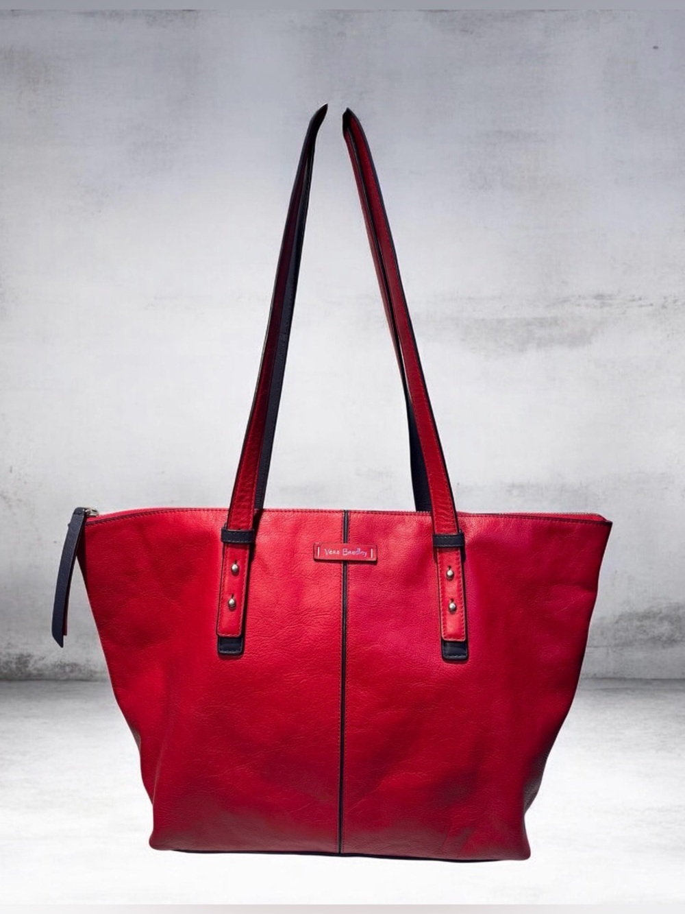 Vera Bradley Red Leather Tote with Contrast Trim